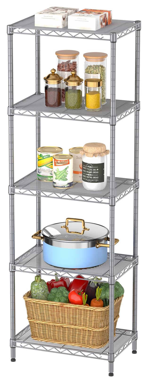 Photo 1 of SINGAYE 5 Tier Shelf Wire Shelving Adjustable Storage Shelves Rack Standing Units for Kitchen Closet Laundry Bathroom Organizers Metal Pantry Narrow Mesh Gaps 10" D x 16" W x 55" H Gray