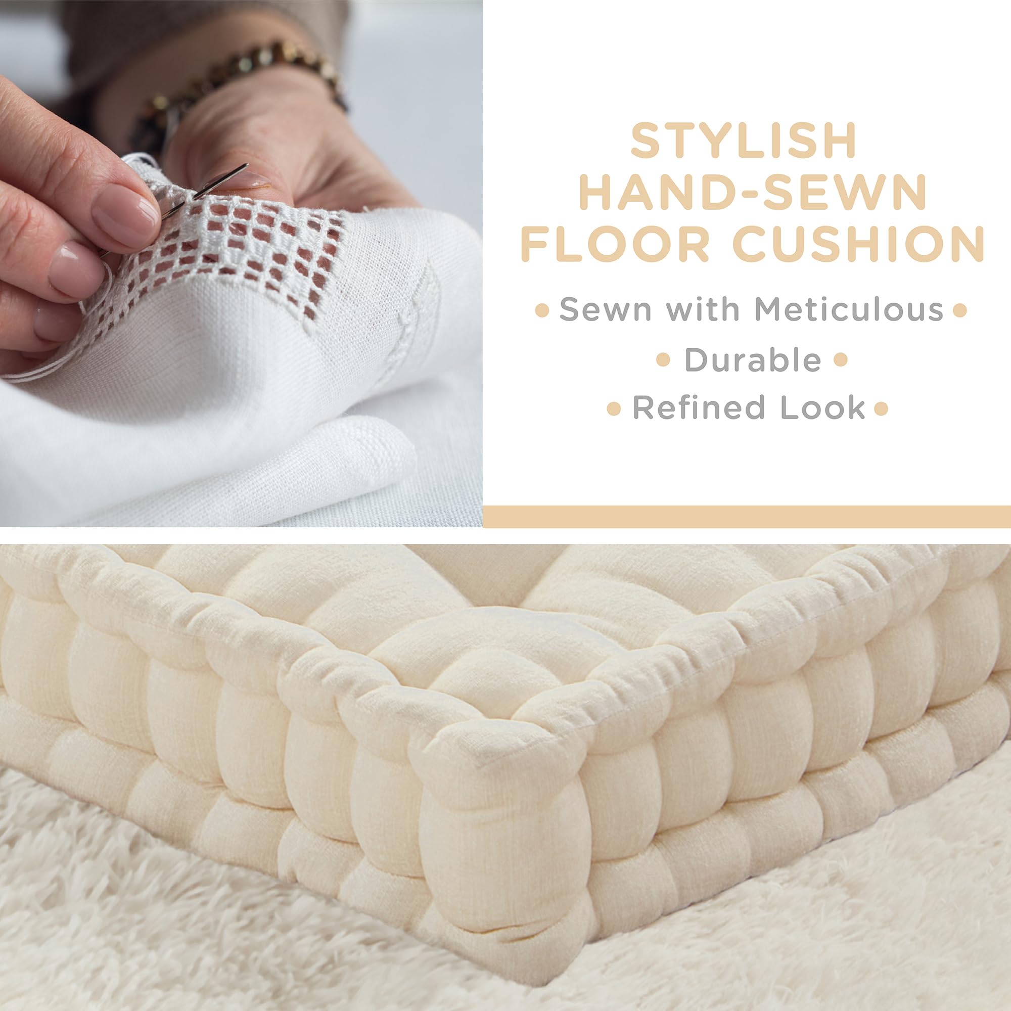 Codi INNA Meditation Floor Pillow, Large Pillows Seating for Adults, Tufted Thick Cushion for Yoga Living Room Sitting, Inna Ivory White 2 Pack - Image 3