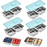 Solaviya Grab and Go Snack Containers Reusable, Stainless Steel Double Compartment Snack Containers, Dishwasher- Reusable Condiment with Lids, Snacks Dips Takeout Travel and Outdoor Camping (4PCS)