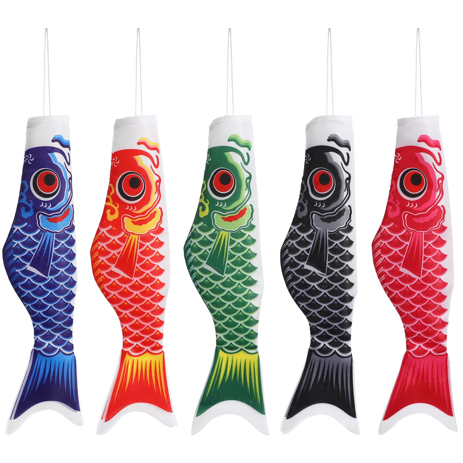Cabilock 5pcs Japanese Carp Windsock Streamer, Bunting Koi Fish Flag Kite Japanese Koinobori Hanging Decoration for Sushi Izakaya Room Hotel School - 40cm
