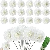 HinyoCo 30 Pcs Artificial Chrysanthemums Heads Ball Flowers,Silk Chrysanthemum Ball Bouquet White Bouquets Hydrangea for Home Office Coffee House Parties and Wedding(Milk White)