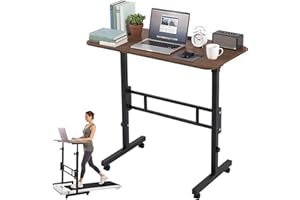Mustry Standing Desk Adjustable Height, Small Stand Up Desk with Wheels, Mobile Portable Rolling Desk for Walking Pad Treadmi