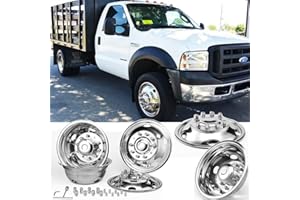 Kucaruce 4pcs 19.5" Dually Steel Wheel Simulators Hub Covers 10 Lug Bolt on 304L Stainless Steel Polished Hub Cap Skins Liner