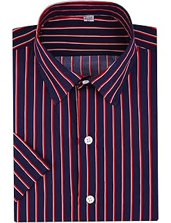 SPAREE Men's Business Short Sleeve Vertical Striped Dress Shirts