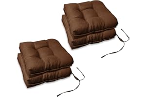 mudilun Indoor Square Chair Cushion,Kitchen Chair Pads with Ties,Thicken Soft Tufted Overstuffed,Suitable for Office Dining Chair Kitchen 4pack (16x16x4, Brown)