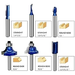 6Pcs Straight Router Bit Set Roundover/Core Box