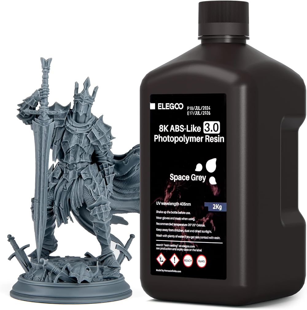 ELEGOO 8K ABS-Like 3D Printer Resin 2KG Space Grey Low Viscosity