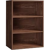 ELYUP Basic Open Shelf Bookcase, 3-Tier 11-Inch Deep Wood Bookshelf, Walnut | Extra Deep Storage, MDF Material, Minimalist Style, Easy Assembly, Sturdy Construction, Storage Bins, Home Office, Bedroom