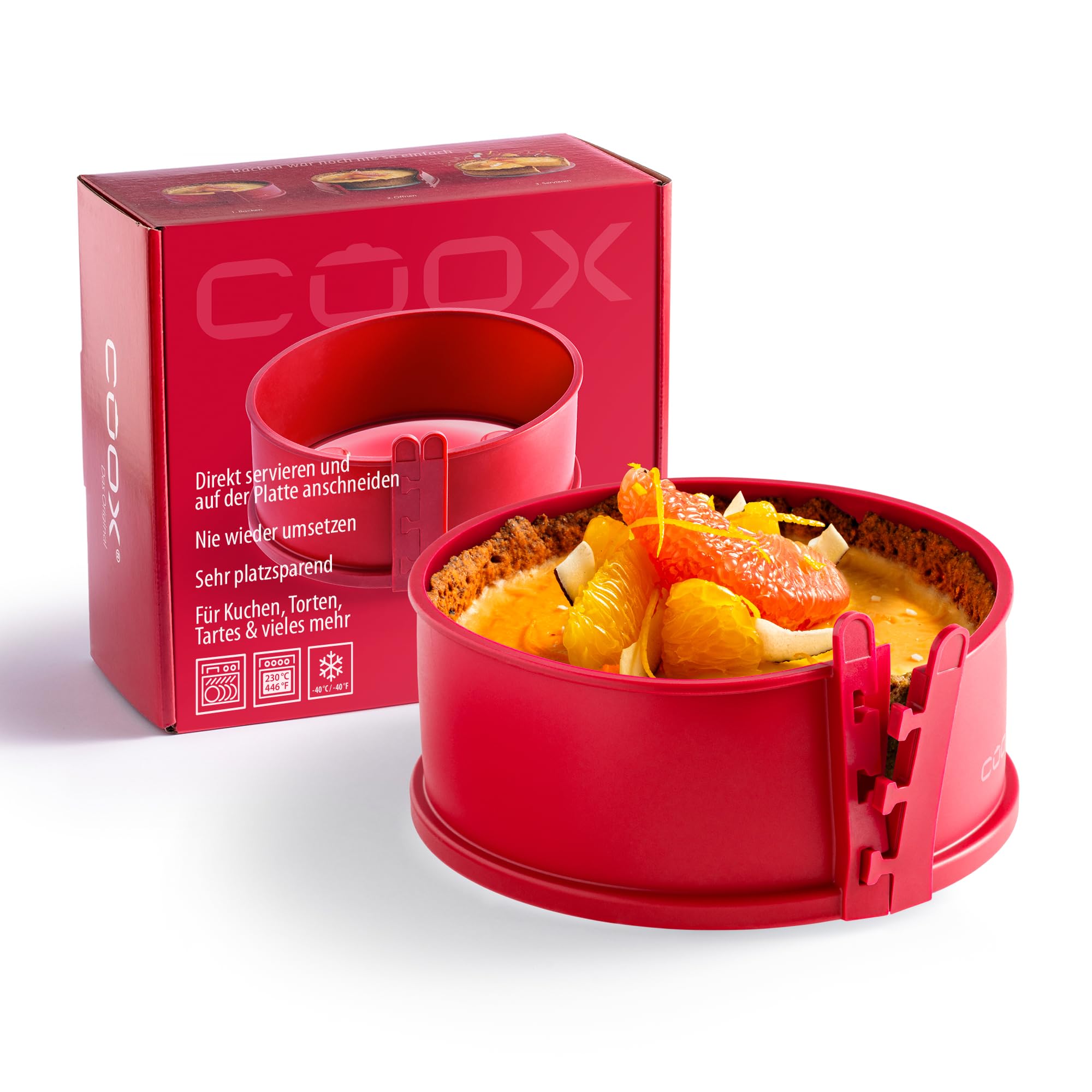 coox Springform Cake Tin with Glass Serving Plate and Glass Feet Diameter 18 cm (Red)