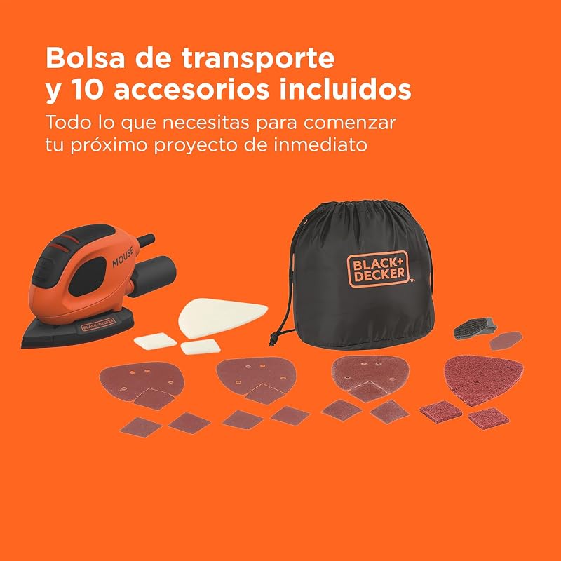 Black+decker bew230bca mouse detail lixadeira 55w 11.000 rpm com diâmetro de órbita de 1,5 mm inclui 10 acessórios e bolsa de transporte