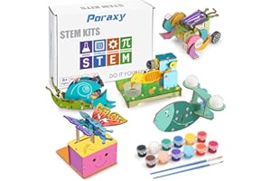Poraxy 5 Set STEM Kits for Kids Ages 8-10, Toys for Ages 8-13, 3D Wooden Puzzles, Educational Engineering Arts Crafts Science Building Kits, Gifts for Boys and Girls 7 8 9 10 11 12 13 Year Old