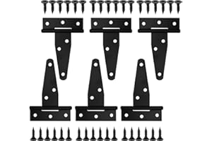 6 Pack 3 Inch T Strap Hinges, Shed Door Gate Hinges, Heavy Duty Black Outdoor Tee Hinge for Wooden Fences, Barn Door Gates Hi