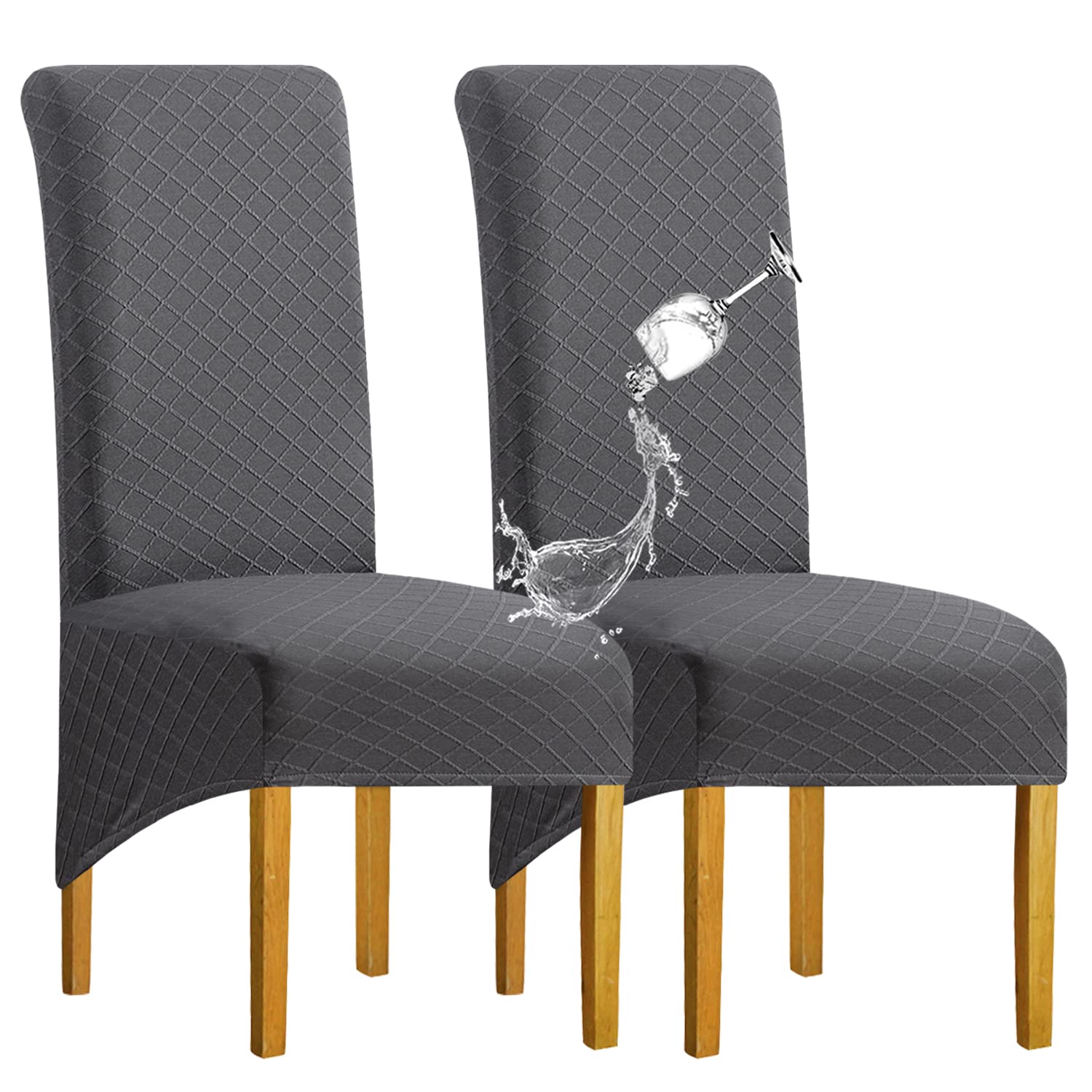SHENGYIJING XL Size Chair Covers Stretch Spandex Waterproof Dining Chairs Covers Set of 2, Jacquard Large Chair Slipcovers for Dining Room, Dark Gray