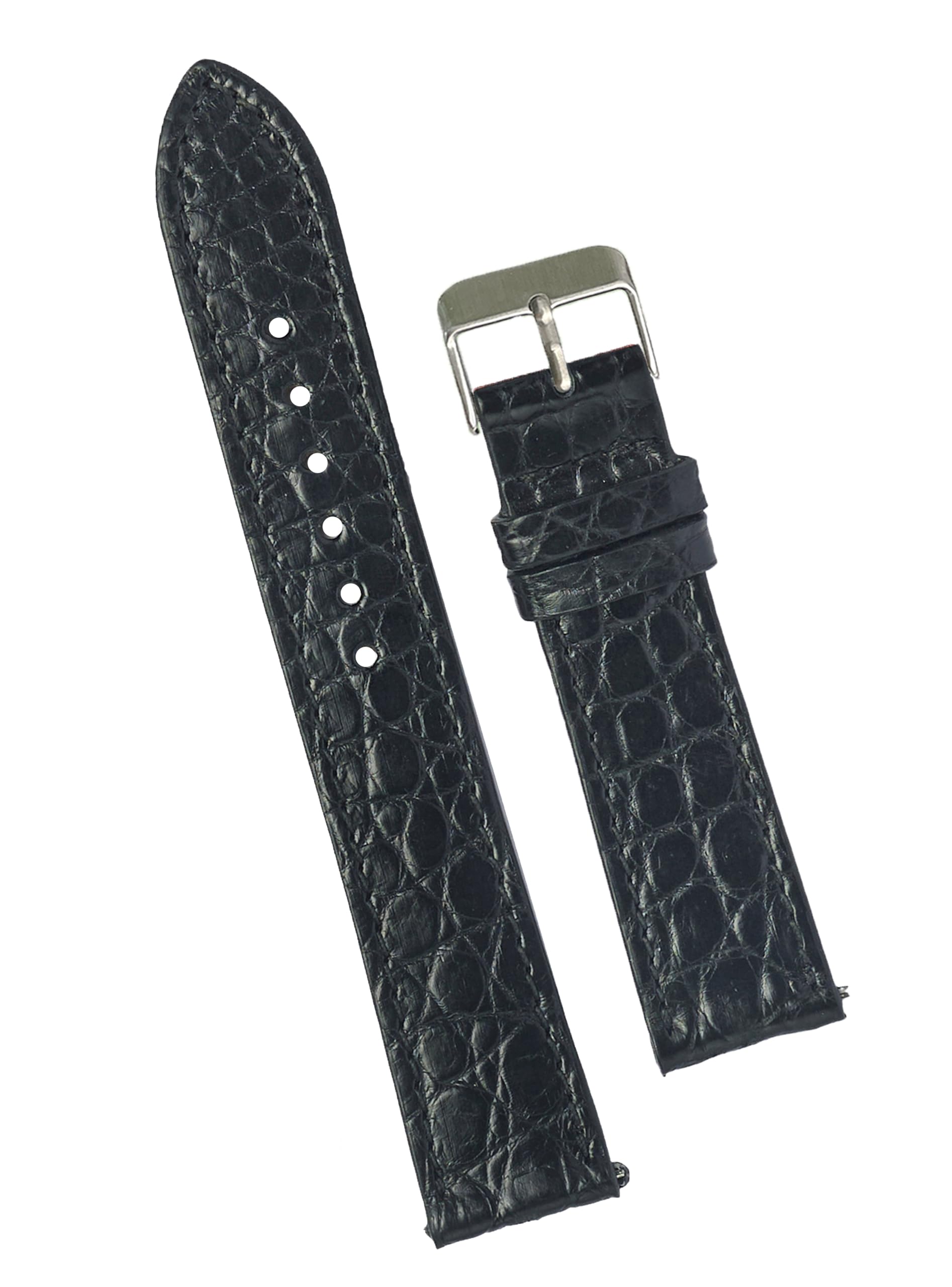 Photo 1 of 20mm Flat Black AIIigator Watch Band Quick Release Handmade Leather Watch Strap Slim Croc Replacement Wristband Men Stainless Steel Buckle, Christmas Father's Day Gift for Dad Son Husband DH-21-20MM