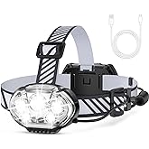 MIOISY Rechargeable Headlamp, 20000 High Lumen Bright 5 LED Head Lamp with Red White Light, IPX4 Waterproof Headlight,8 Mode 