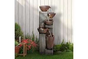 Naturefalls 39.7" H Water Fountains with LED Lights, 5-Tier Outdoor Floor Standing Water Features for Garden, Patio, Deck, Porch, Yard Decor