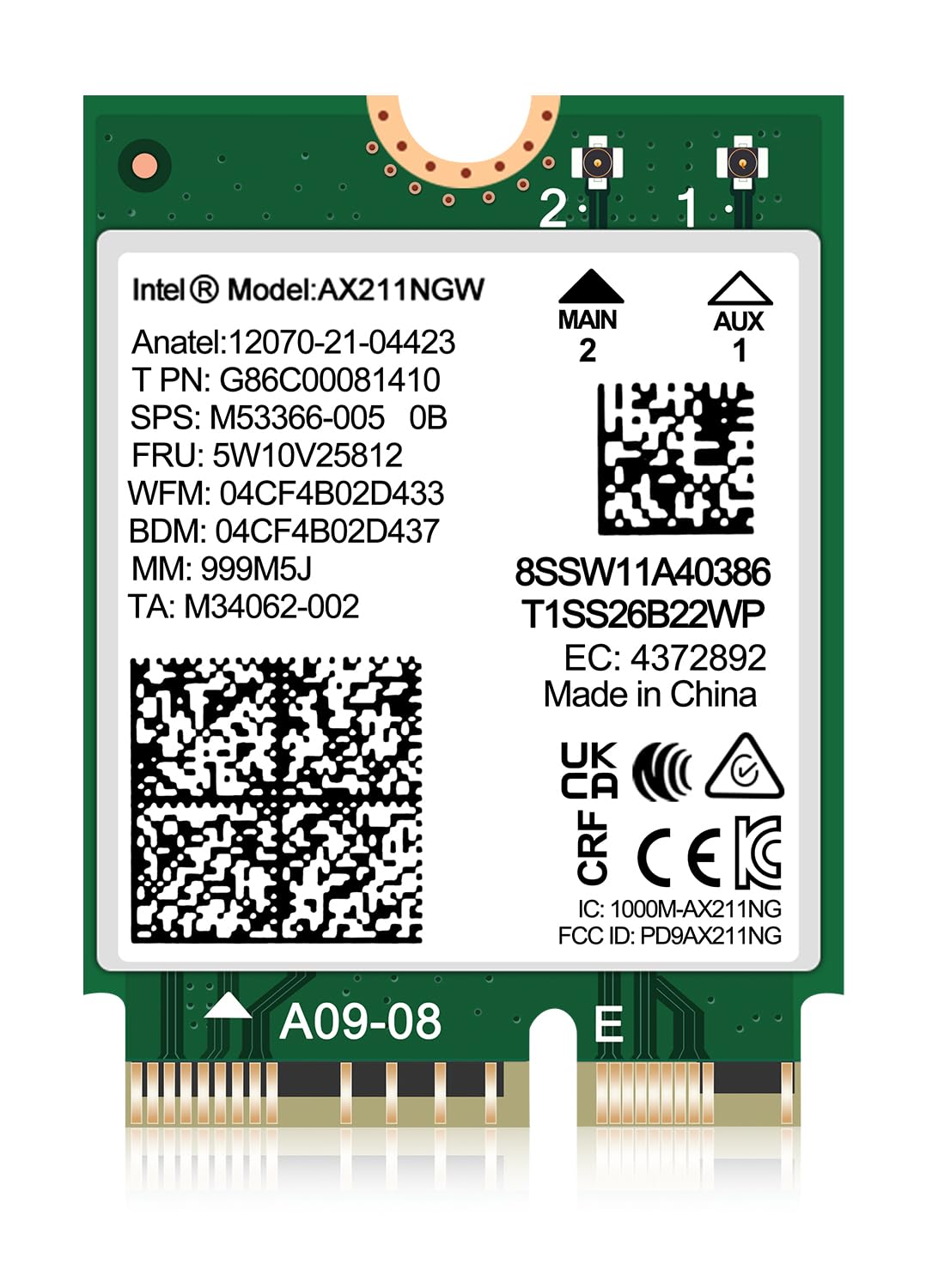 WiFi 6E Wireless Card Intel AX211 NGW. Only Support CNVio2 Protocol and Intel 12/13th Generation CPU, Bluetooth 5.3, Tri-Band 5400Mbps, Network Adapter for Laptop Support Windows 10/11 (64bit),Linux.