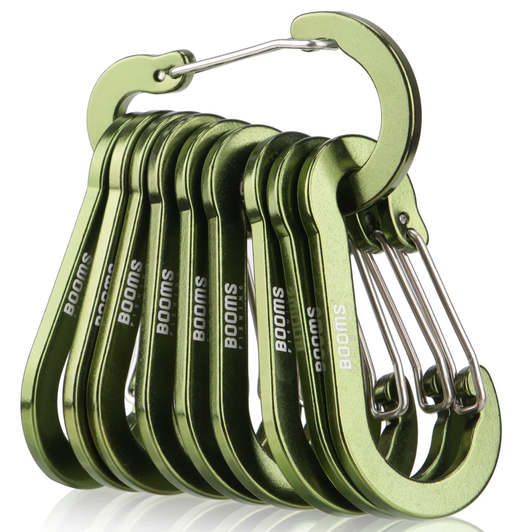 Photo 1 of Booms Fishing CC5 Multi-Use Carabiner Clips, 10 Pack 2.7" Small Caribeener Clips, Mini Keychain Caribeaner Clip, Aluminum D Ring Carabiners, Green