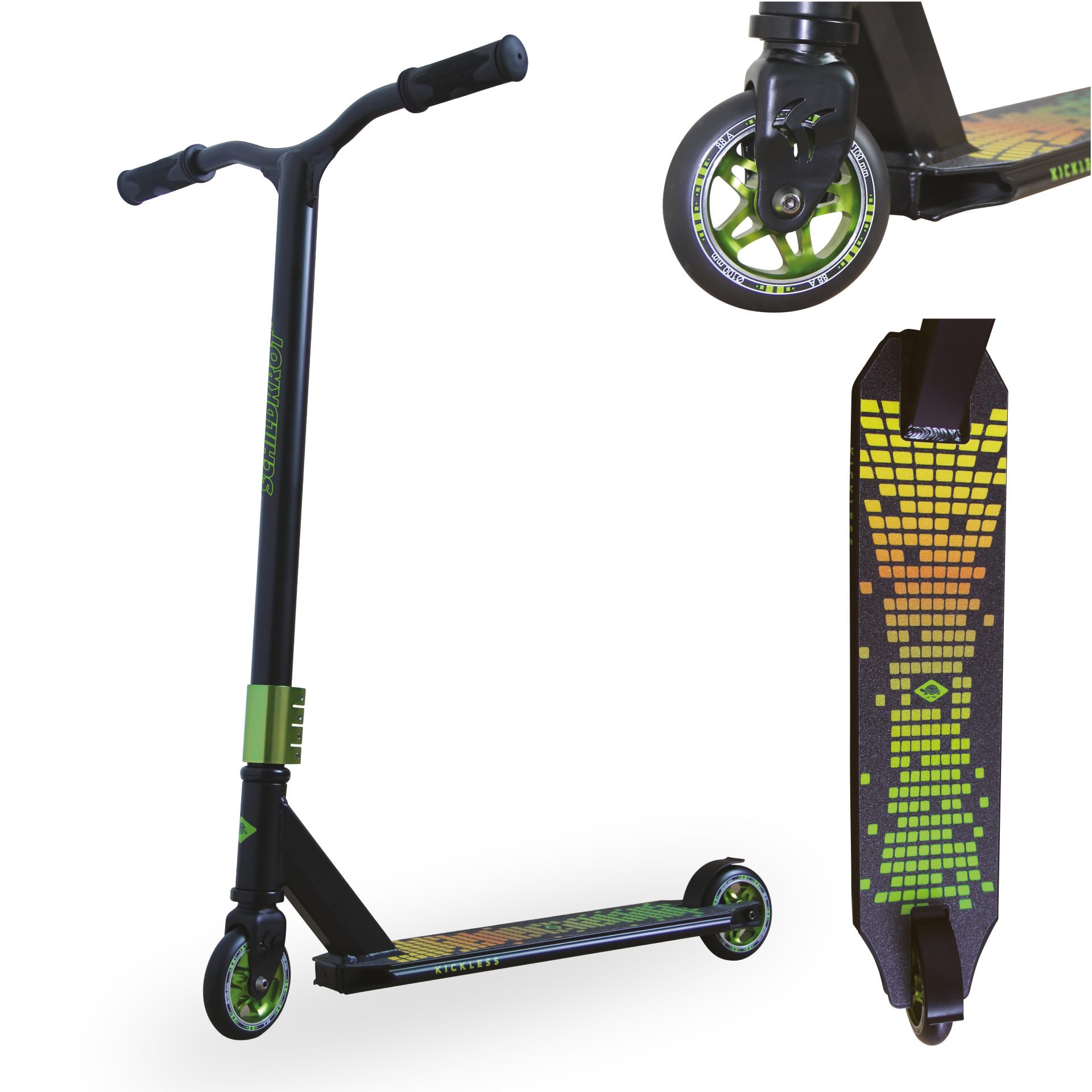 Schildkröt Stunt Scooter Kickless, Design: Forest, great stunt scooter with HIC compression and aluminum rim, 100 mm PU wheels, for ambitious stunts and tricks, 510432