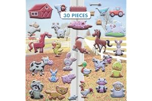 Funny Farm Animals Window Clings for Kids & Toddlers (by Jesplay USA - Reusable Window Stickers Gels & Decals) Puffy Sticker Activites for Car Plane Home- Horse, Cow, Farmer, Farm House Animals