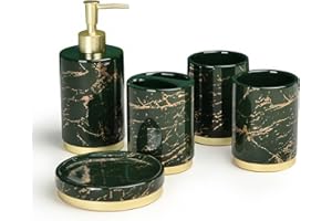 Home Luxe 5 pcs Marble Bathroom Accessories Set - Ceramic Soap Dispenser, Toothbrush Holder, Tumblers & Soap Dish - Stylish, 