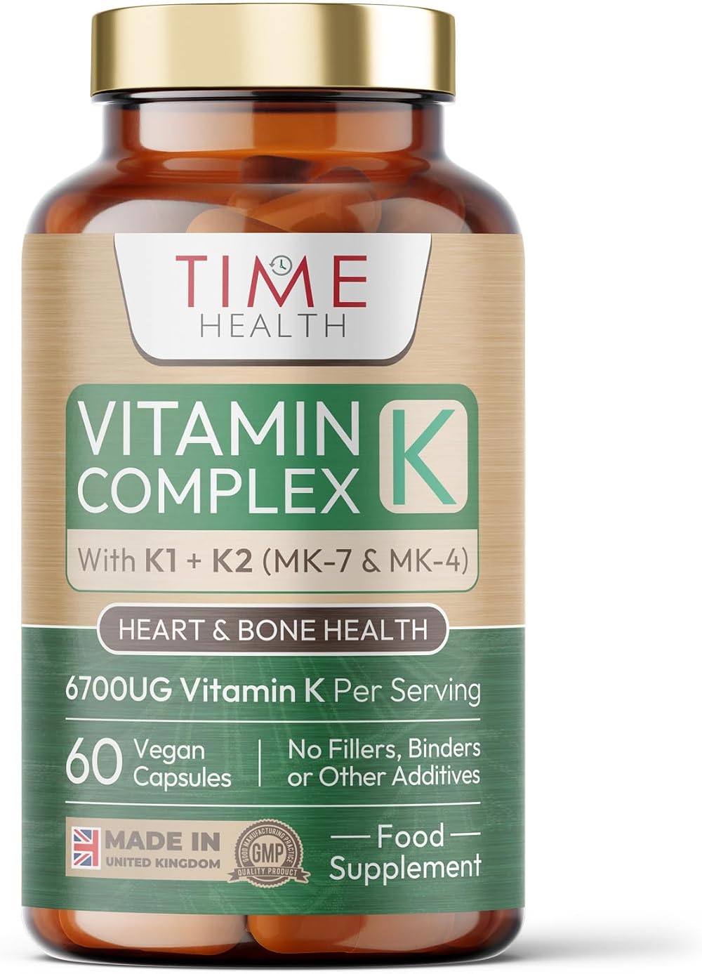 Time Health Vitamin K Complex 6700ug 60 Caps Triple Mix K1 K2 Vegan UK Made