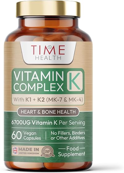 Time Health Vitamin K Complex 6700ug 60 Caps Triple Mix K1 K2 Vegan UK Made