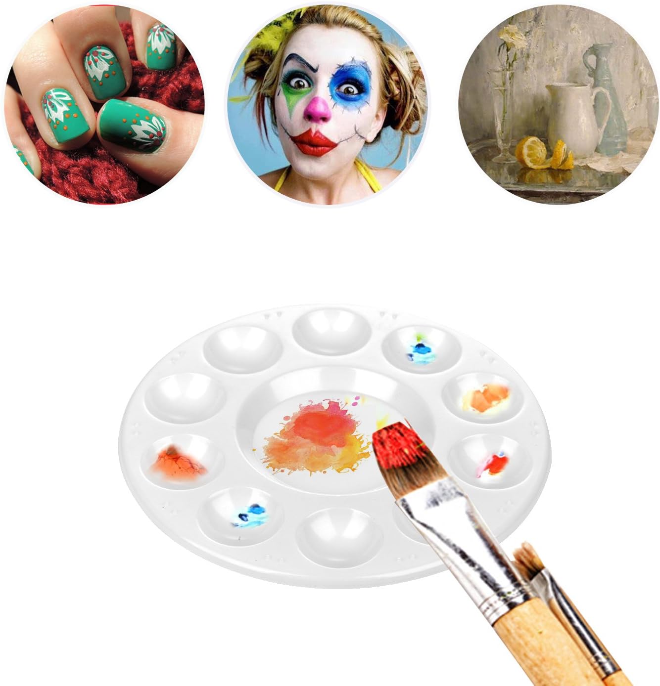 CENTSTAR 15 Pcs Round Paint Tray Palettes Plastic for Acrylic Oil Watercolor Craft DIY Art Painting Palettes, White (15 PCS)