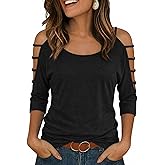 Jar of Love Women's Cold Shoulder Tops 3/4 Sleeve Sexy Going Out T-Shirts for Women Casual Tunic Tops