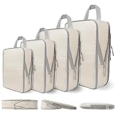 Compression Packing Cubes for Travel, 4 Set Expandable Packing Organizers, Lightweight Luggage Organizer Bags, Travel Essentials for Carry on, Handy Helper for Organizing Clothes, Off-White