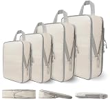 Compression Packing Cubes for Travel, 4 Set Expandable Packing Organizers, Lightweight Luggage Organizer Bags, Travel Essentials for Carry on, Handy Helper for Organizing Clothes, Off-White