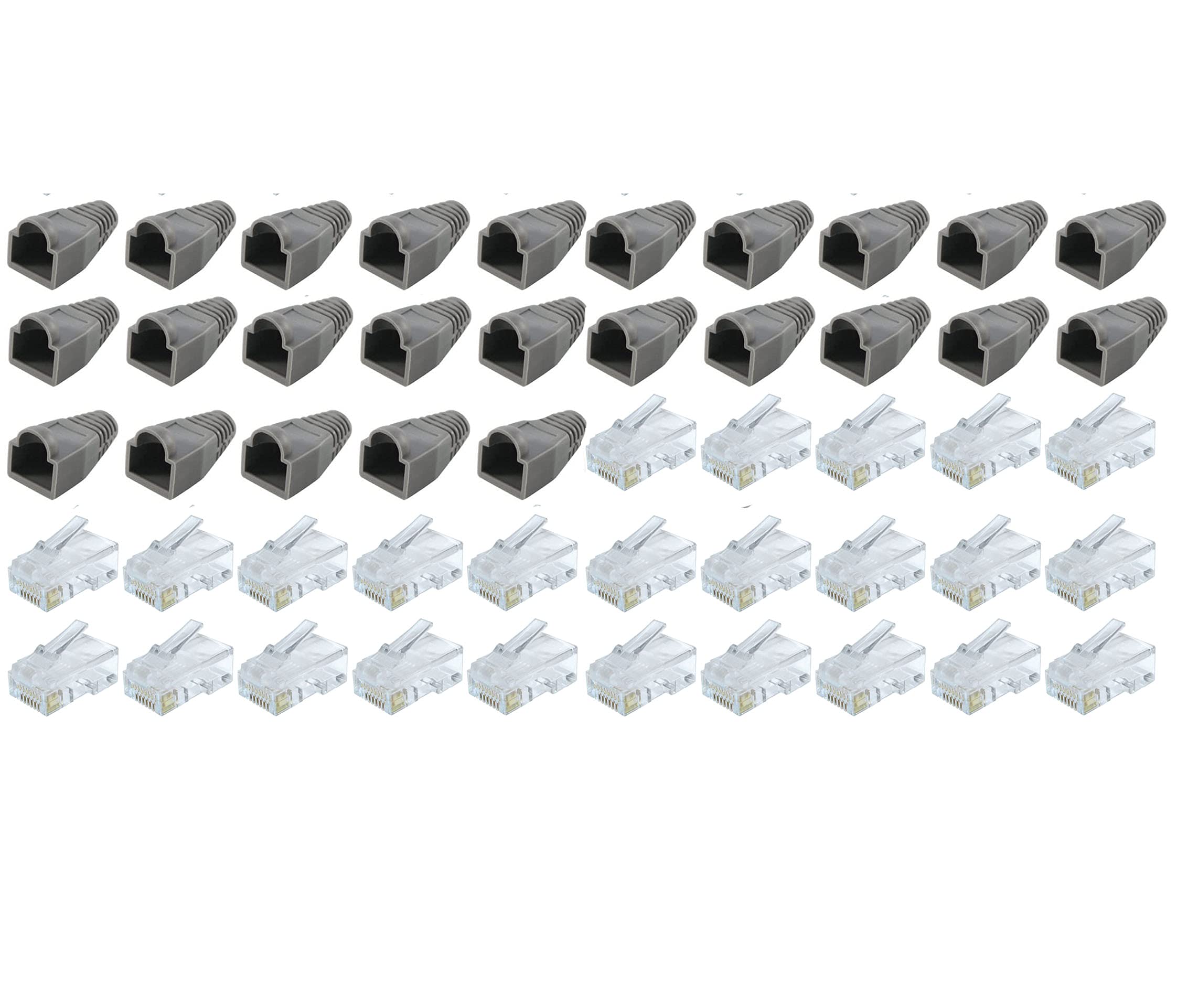 rhinocables RJ45 Cat5e Ends & Boots Crimp Plug End for NETWORK Cable make your own ethernet lead Boots & Ends 50 Pack (25 of each)