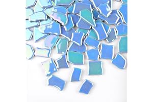 BTMIEY 0.78"-1.57" Irregular Ceramics Mosaic Tiles,1.1LB Mosaic Pieces Stones for Home Decoration DIY Craft Plates Flowerpots Vases Cups Mosaic Making Supplies (Iridescent Sky Blue)