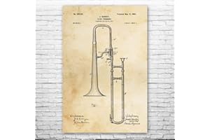 PATENT EARTH Slide Trombone Poster Print, Horn Player Gift, Trombone Wall Art, Brass Band Gift, Trombone Design, Orchestra Art Vintage Paper (8 inch x 10 inch)