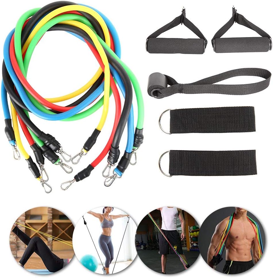 YPN 11 Pcs Ortable Exercise Resistance Band Set,Pull Rope Set Pull Rope Household Pull Rope,Exercise Bands,（5 Stackable Exercise Bands with Door Anchor, Ankle Straps, Carrying Bag）