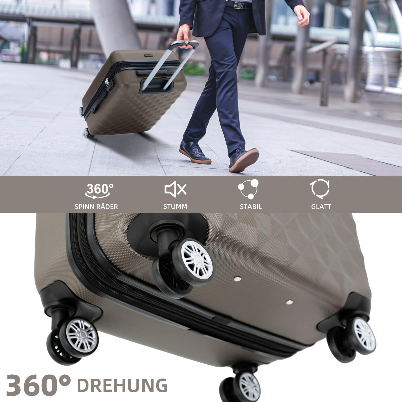 BEIBYE Trolley Koffer Reisekoffer Reisekofferset Gepäckset Kofferset 4 Zwillingsrollen Hartschale (Coffee) 7