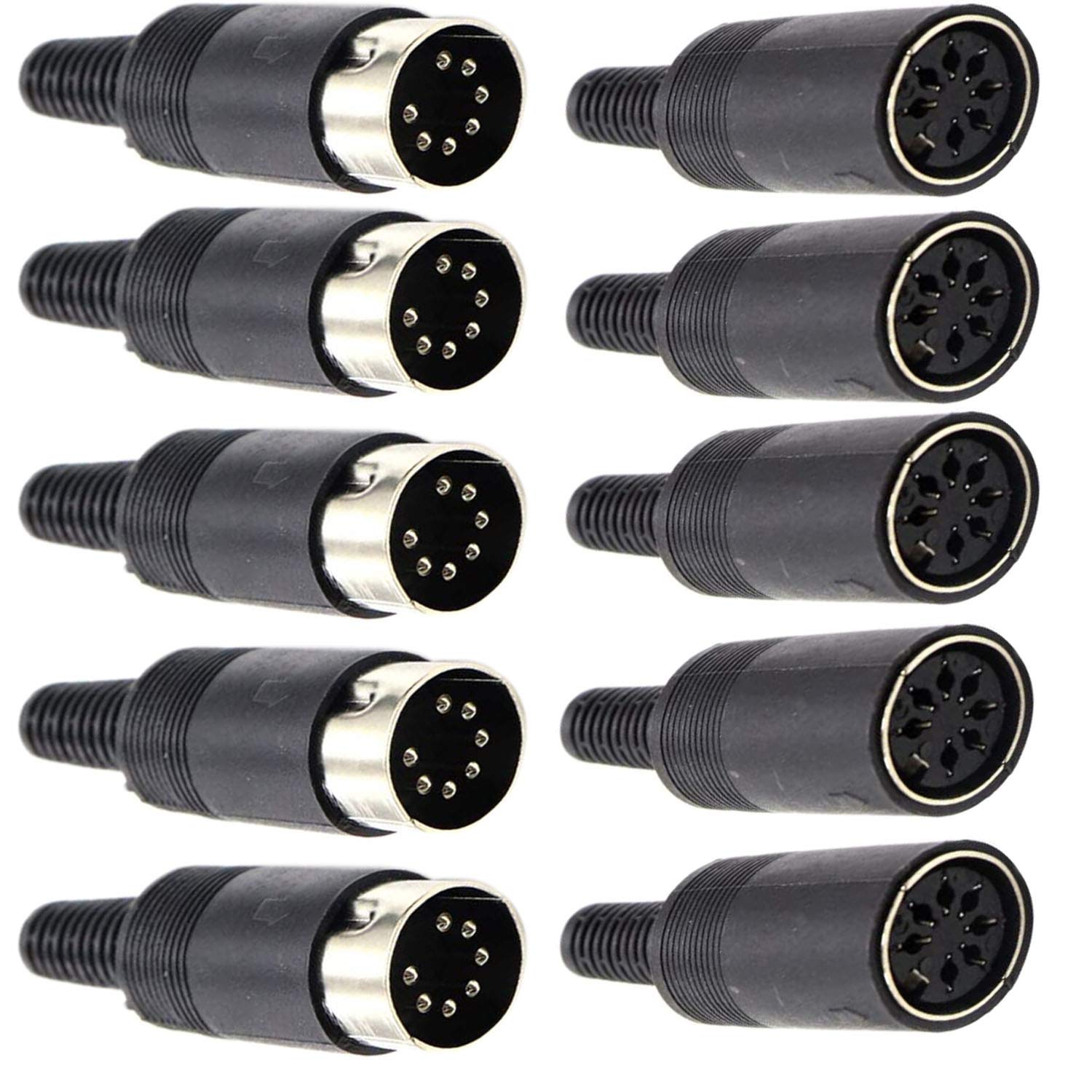 RUNCCI-YUN 10pcs 7 Pin DIN Connector，DIN Panel Mount Connector，DIN Male to Female Audio Connector，for AV audio and video equipment Chassis Cable Solder Connector（Black）