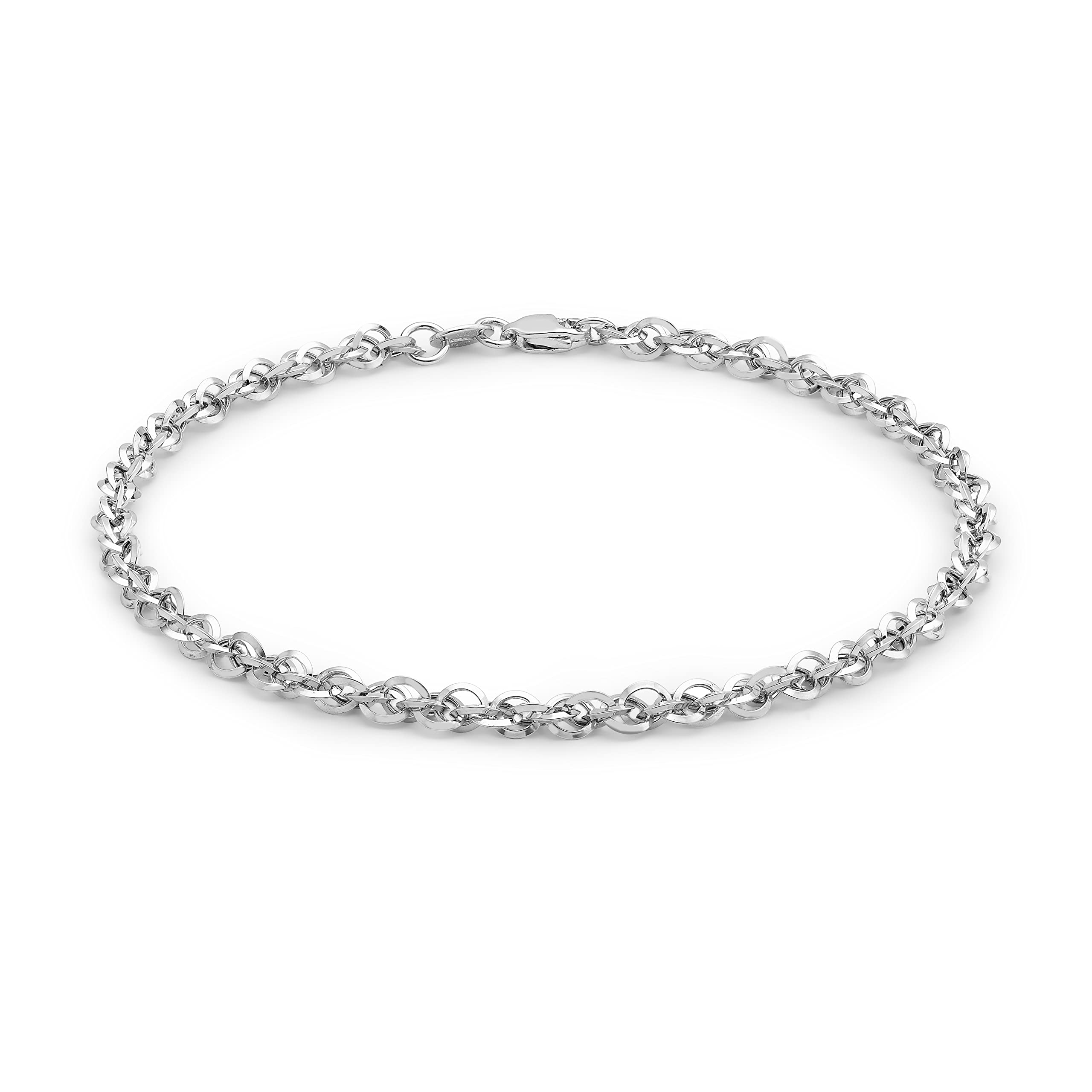 CARISSIMA Unisex 9 ct White Gold Hollow 3.1 mm Diamond Cut Prince of Wales Chain Bracelet of Length 19 cm/7.5 Inch