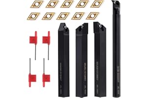 Gluwoer Indexable Lathe Turning Tool 1/2" Shank 14PCS Kit-4PCS Metal Lathe Tools Holder 10PCS DCMT21.51 Carbide Insert for Turning Boring Grooving SDJCR1212H07/SDNCN12120H07/SDJCL1212H07/S12M-SDUCR07