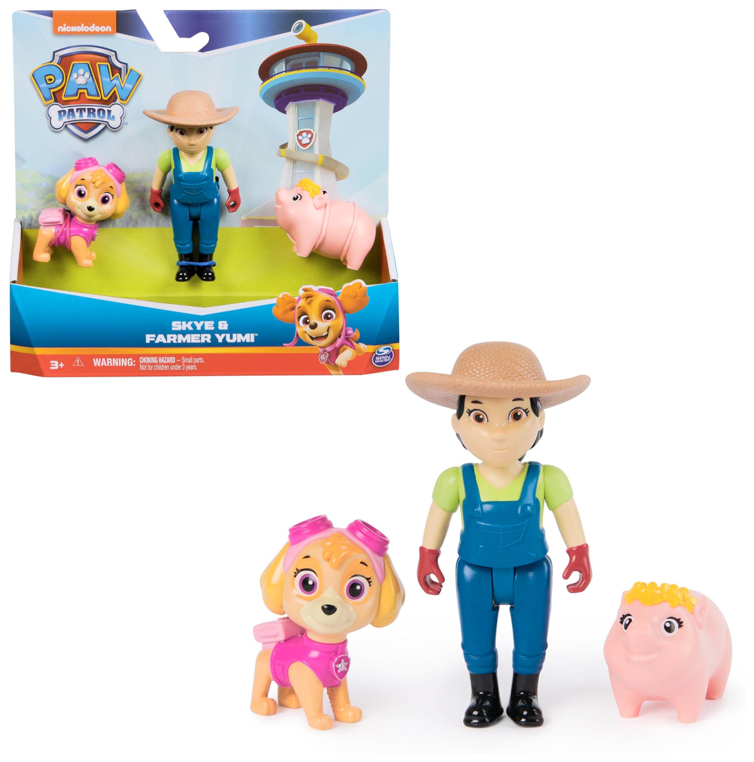 PAW PATROL Hero Pups – Actionfiguren-Set mit 1 Skye Hundefigur, 1 Bäuerin Yumi Figur und 1 Schweinchen, Spielzeug geeignet für Kinder ab 3 Jahren