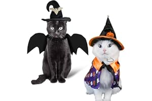 ShuRung Halloween Pet Costumes Cat Wizard Costume Dog Funny Wizard Clothes Cat Bat Wings Wizard Hat Cute Pumpkin Cloak Outfits for Kittens Puppies