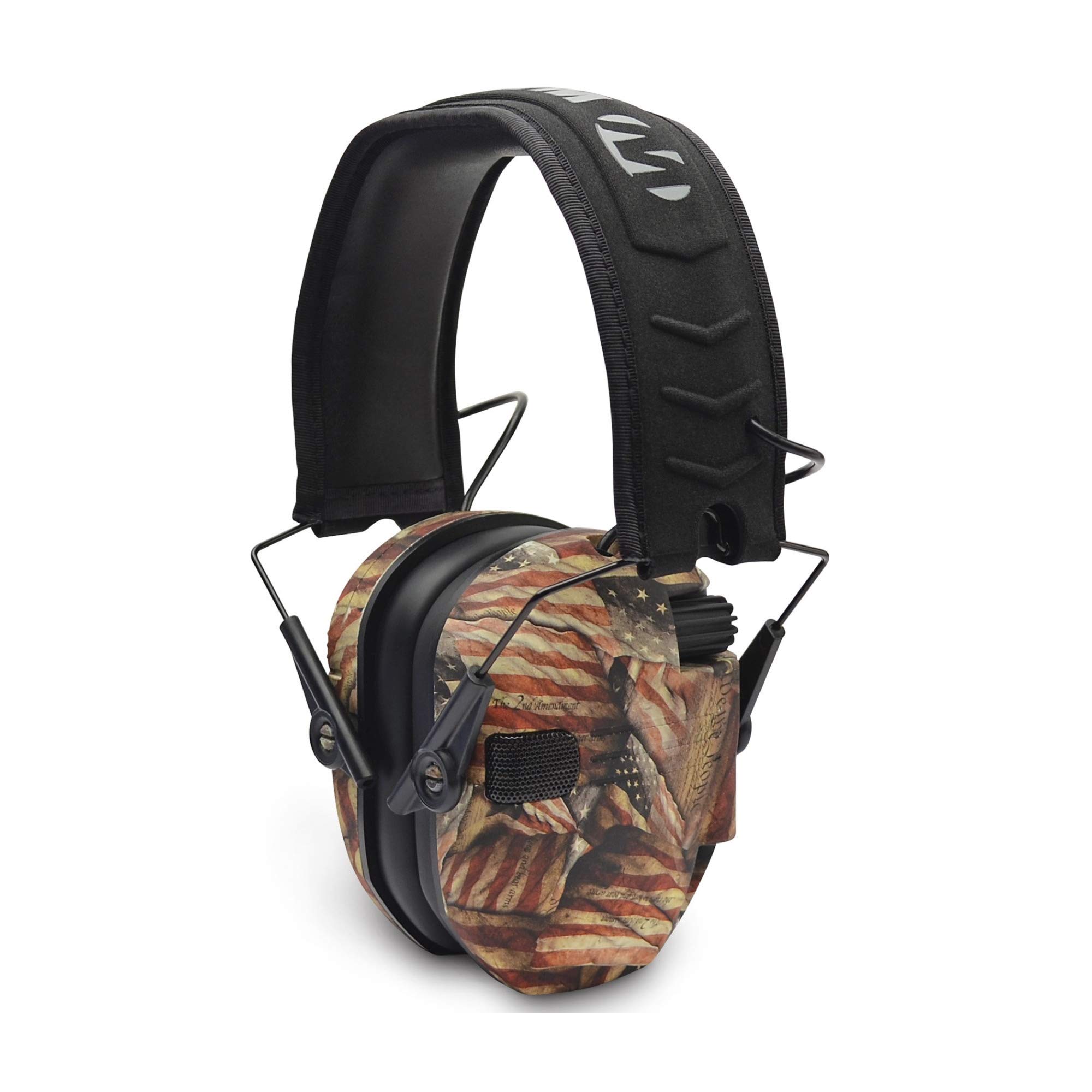 Walker's Razor Slim Ultra Low Profile Compact Design Adjustable Range Shooting Hunting Hearing Protection Electronic Earmuffs, AM Flag Image