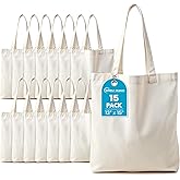 Simpli-Magic Canvas Tote Bag 13"x15" (15 Pack) – Thick Shopping Canvas Tote Bags Bulk – Blank Reusable Grocery Bags for DIY Art & Craft, Sublimation 79163 (Beige)