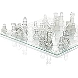 SRENTA 10" Fine Glass Chess Game Set, Solid Glass Chess Pieces with Padded Bottom, Crystal Chess Board Youth Adults Play Set