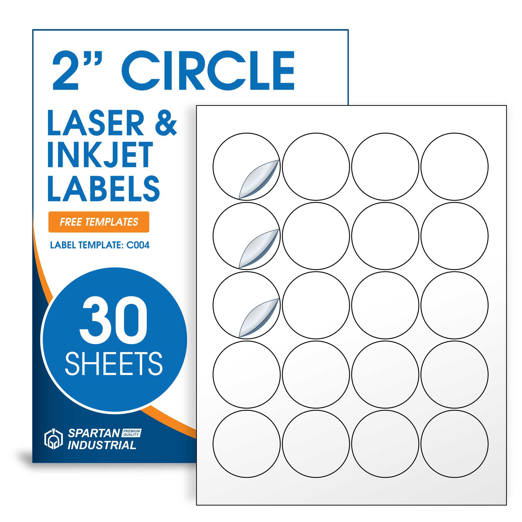 Photo 1 of 2" Circle Printable Labels Compatible with Inkjet and Laser Printers - 30 Sheets, 600 Matte White Round Stickers for Product Labeling, Packaging, Organization - Spartan Industrial