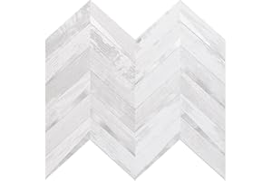 DICOFUN 10-Sheet Herringbone Peel and Stick Backsplash for Kitchen, Vintage White Wood Look PVC Mixed Metal Chevron Stick on Backsplash Wall Tiles
