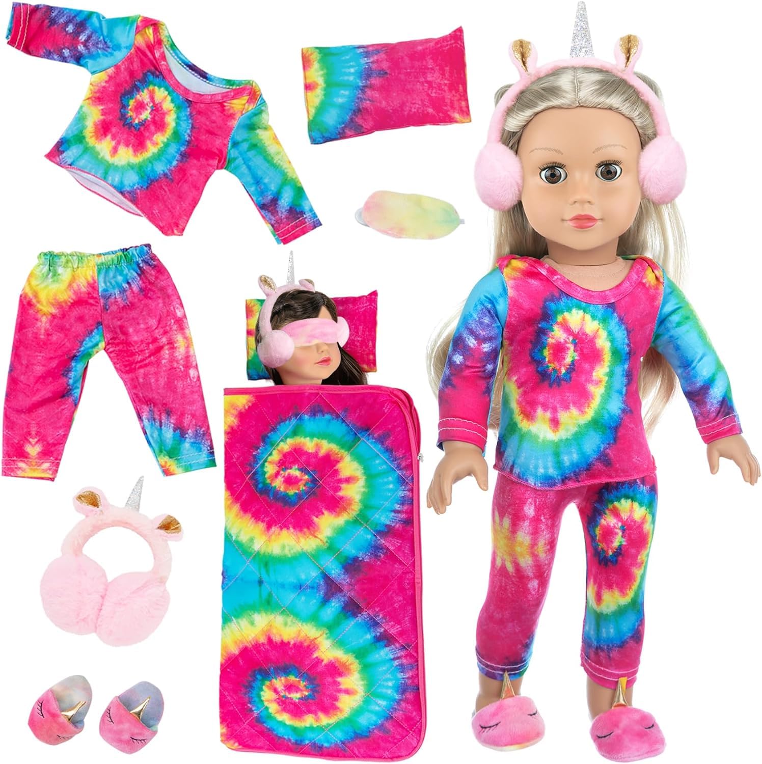 ZITA ELEMENT American 18 inch Girl Doll Accessories Doll Sleeping Bag Set-Matching Eye Masks & Pillow ect -Doll Accessories (Doll Is Not Included)
