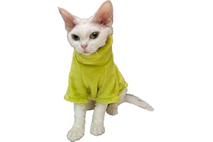 WQCXYHW Sphynx Hairless Cat Clothes Solid Soft Faux Fur Sweater Outfit Cute Pullover Autumn Winter Fashion Turtleneck Sphynx Clothes Kitten Cat Apparel (M(4.4-5.5lbs), Candy Green)