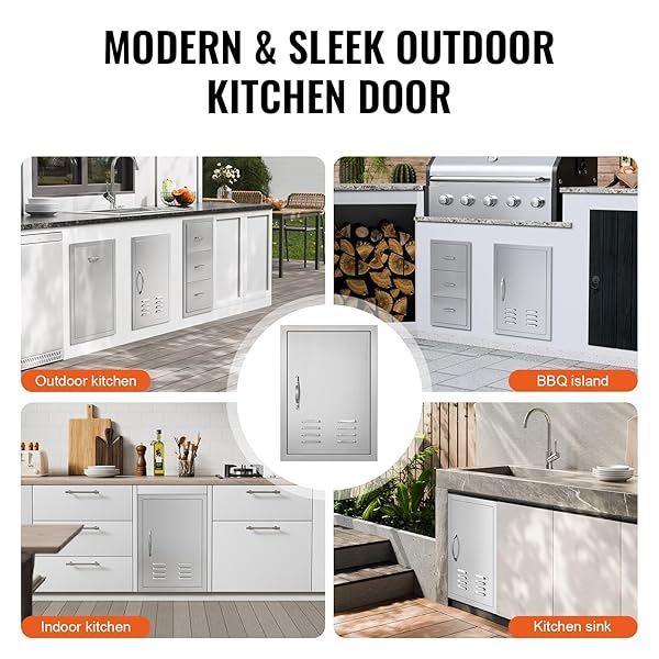 VEVOR BBQ ACCESS DOOR, 17W X 24H INCH SINGLE OUTDOOR KITCHEN DOOR, STAINLESS STEEL FLUSH MOUNT DOOR, WALL VERTICAL DOOR WITH HANDLE, VENTS AND HOOK, FOR BBQ ISLAND, GRILLING STATION, OUTSIDE CABINET