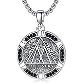 SIMONLY Alcoholics Anonymous Necklace 925 Sterling Silver Narcotics Anonymous Sobriety Necklace Snake Pendant NA/AA Sobriety Gifts for Men